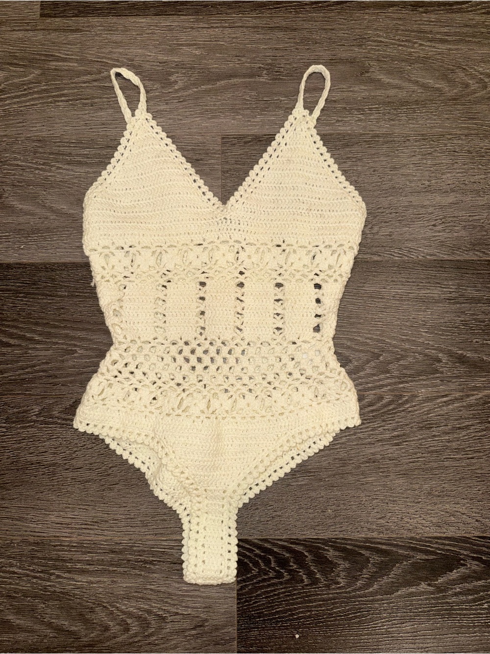 Charlotte Russe Cream Crochet One-Piece Bodysuit